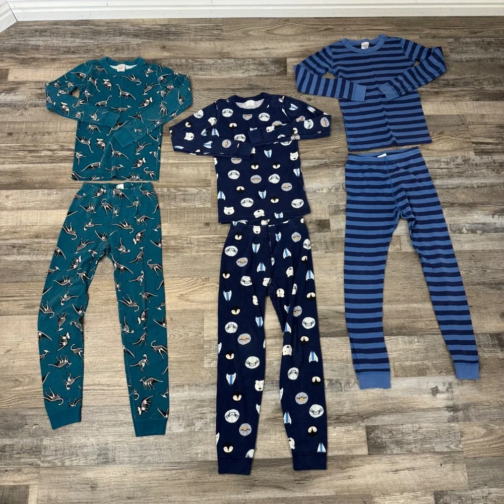 Lot of 3 Hanna Andersson Sz 10 Multicolor Dinosaur Polar Bear Striped Pajama Set